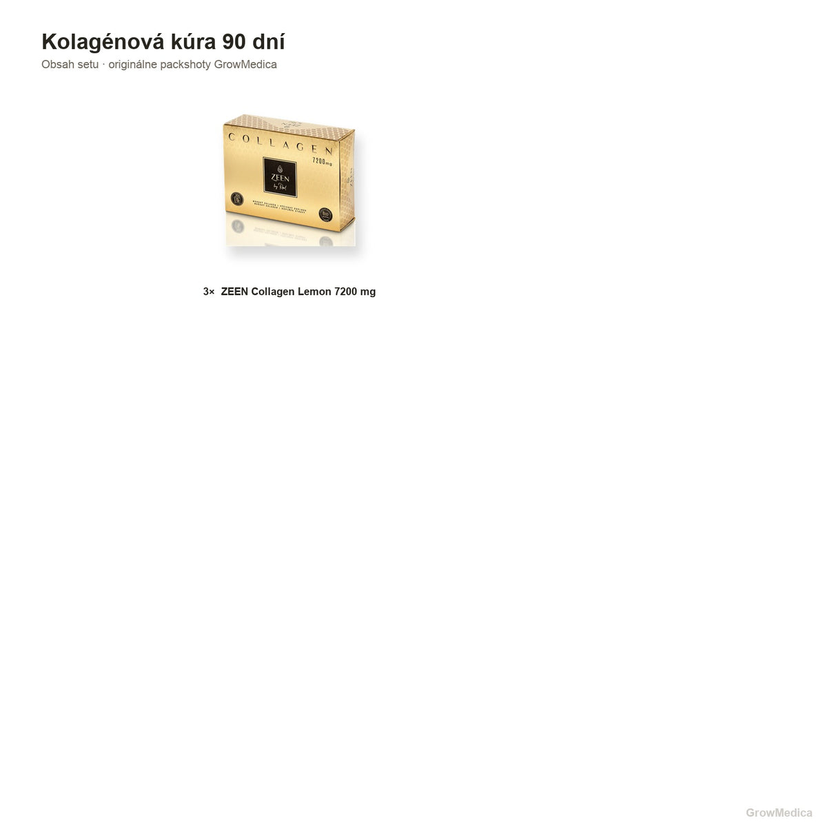 BESTSELLER · Kolagénová kúra 90 dní — 3× ZEEN Lemon — obsah — packshoty GrowMedica