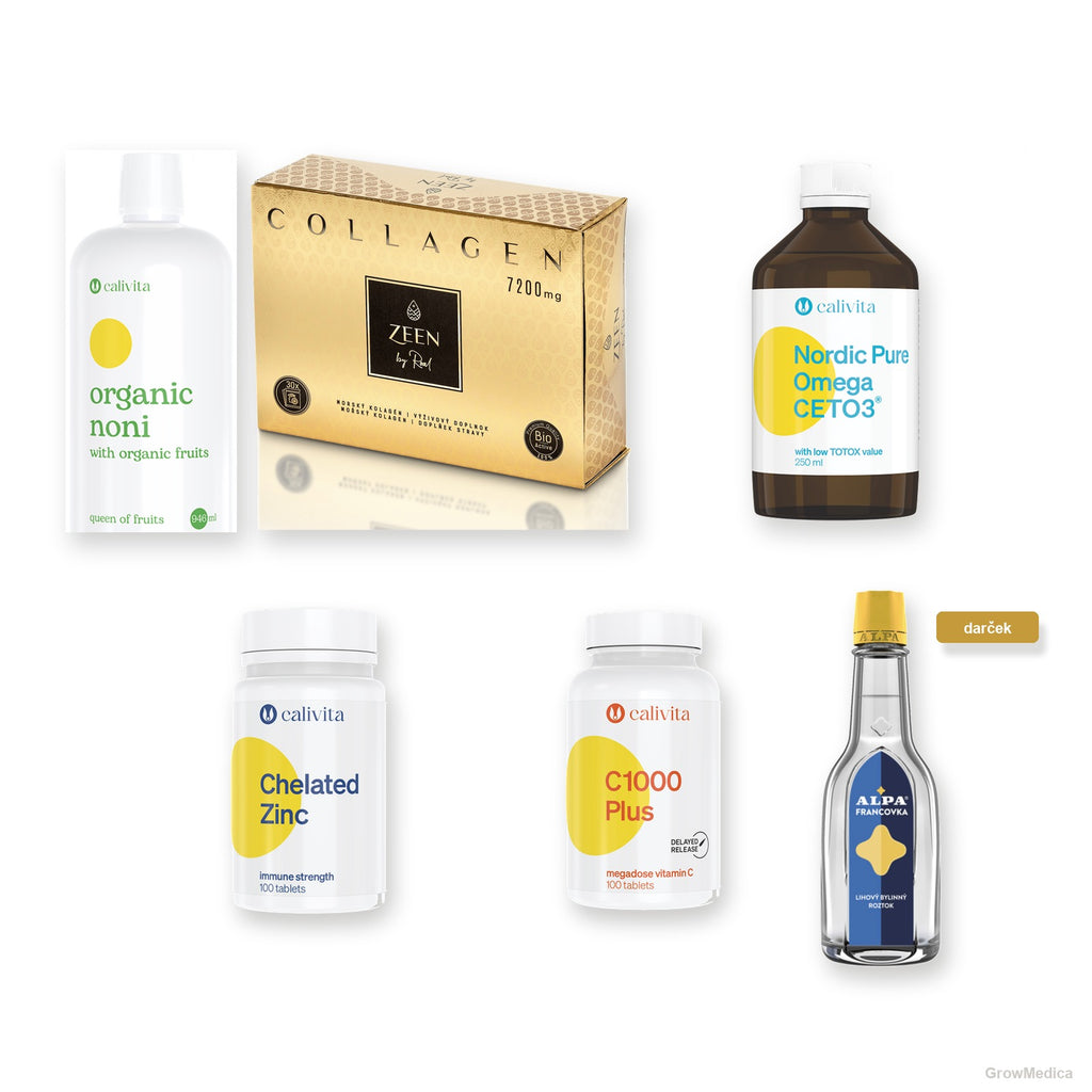 Noni Plus — Noni, ZEEN Lemon, omega-3, zinok, vitamín C a darček Francovka, packshoty GrowMedica