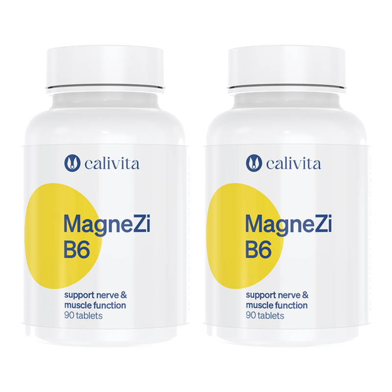 Horčík magnézium magnesium set 2× CaliVita MagneZi B6 90 tabliet so zinkom a vitamínom B6