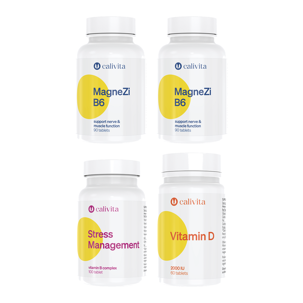 CaliVita magnézium B6 2× s vitamínom D a B-komplexom – balíček stress management GrowMedica